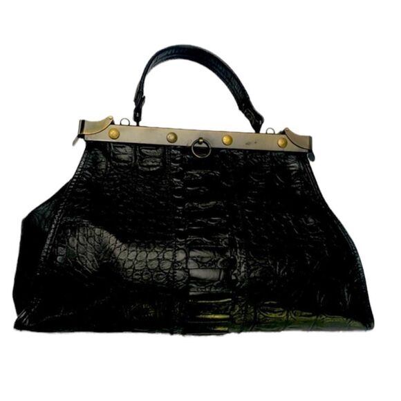 Vintage Rare Alligator Lock Leather Lan Marco Handbag - Picture 1 of 16